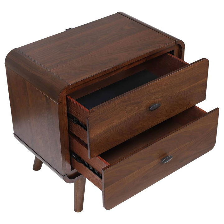 Robyn - 2 - Drawer Nightstand - Dark Walnut Nightstand w/ Charging Station modern furniture Contempo Furniture