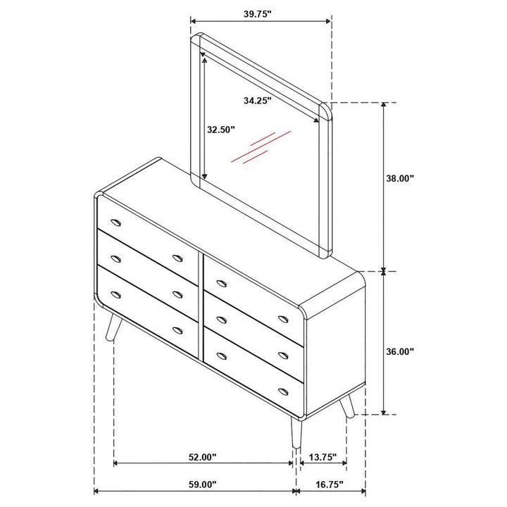 Robyn - 6 - Drawer Dresser With Mirror - Dark Walnut Dresser &amp; Mirror modern furniture Contempo Furniture