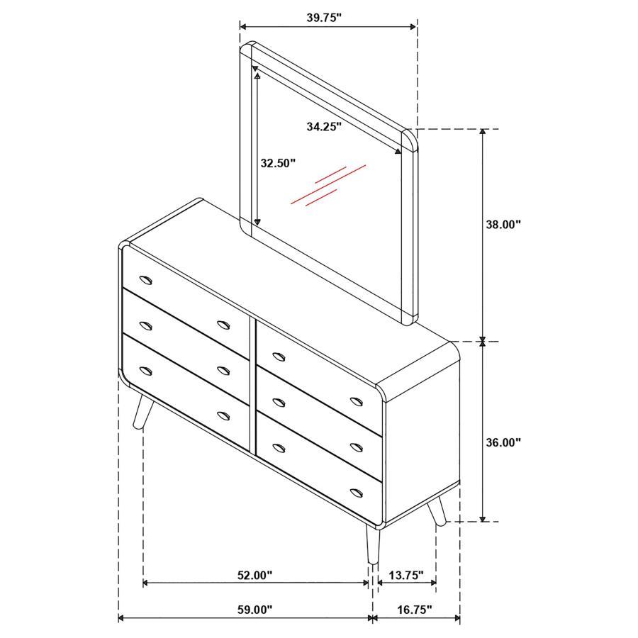 Robyn - 6 - Drawer Dresser With Mirror - Dark Walnut Dresser & Mirror modern furniture Contempo Furniture