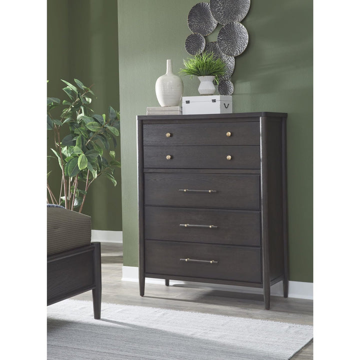 Rockport Five Drawer Oak Wood Chest in Yin Chest modern furniture Contempo Furniture