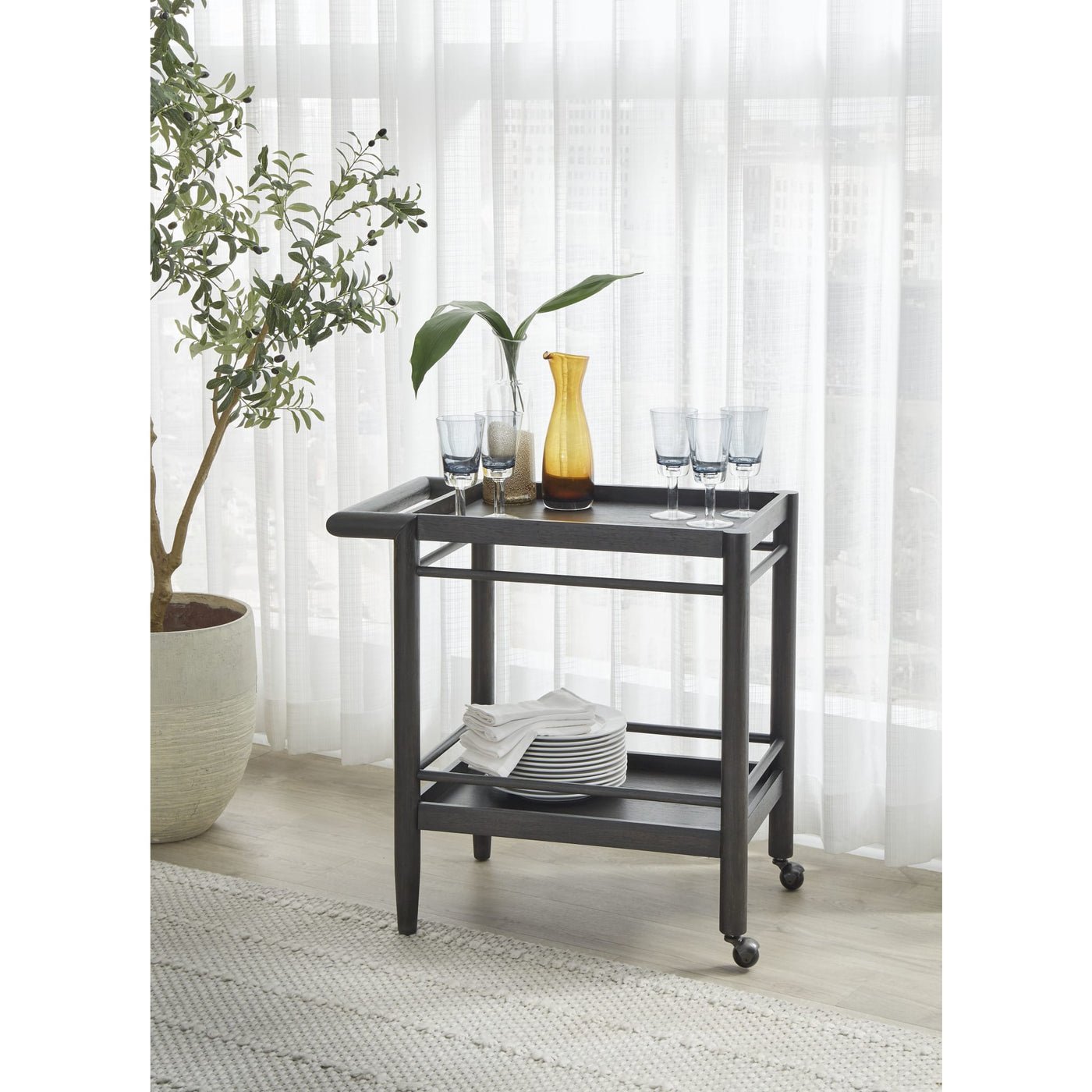 Rockport Two Shelf Rolling Bar Cart in Yin Cart modern furniture Contempo Furniture
