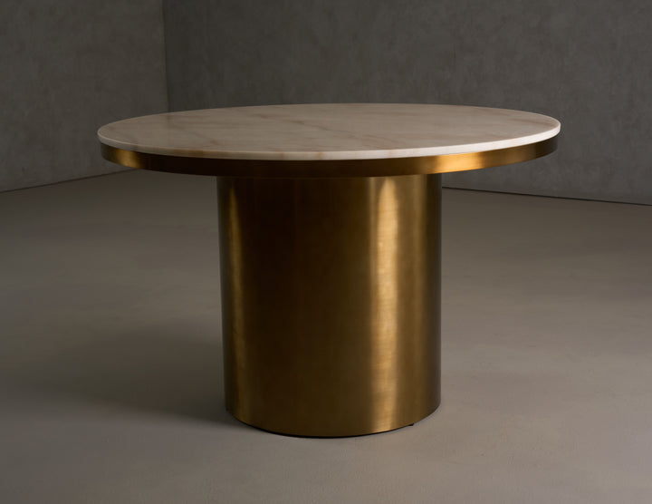 Rocky - Glam White Marble &amp; Brush Gold Round Dining Table