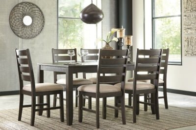 Rokane Dining Table and Chairs (Set of 7) - Dark Brown 7 Piece Dining Room Set modern furniture Contempo Furniture