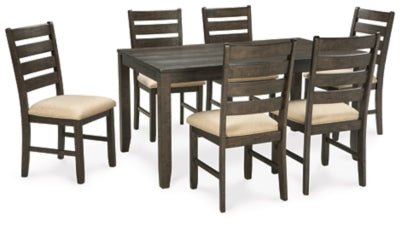 Rokane Dining Table and Chairs (Set of 7) - Dark Brown 7 Piece Dining Room Set modern furniture Contempo Furniture