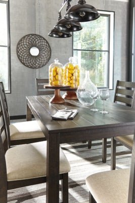 Rokane Dining Table and Chairs (Set of 7) - Dark Brown 7 Piece Dining Room Set modern furniture Contempo Furniture