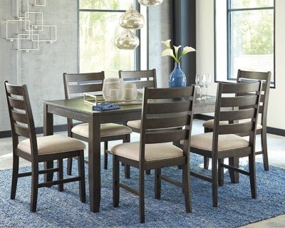 Rokane Dining Table and Chairs (Set of 7) - Dark Brown 7 Piece Dining Room Set modern furniture Contempo Furniture