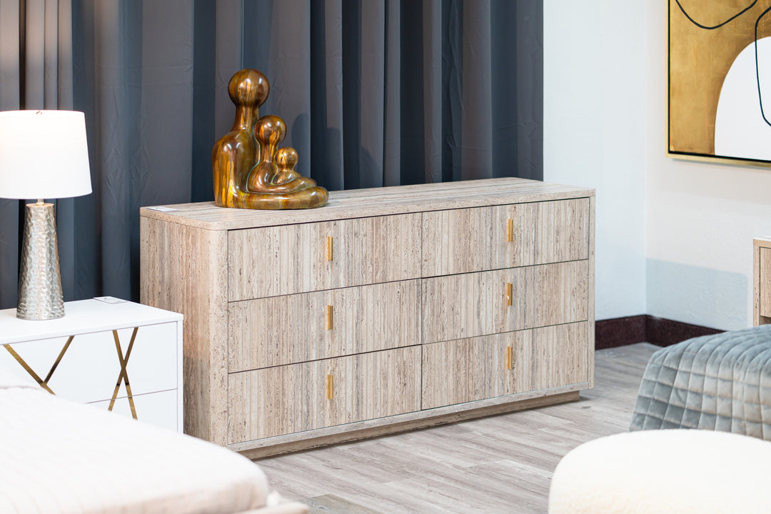 Roma  Modern Faux Travertine + Gold Dresser