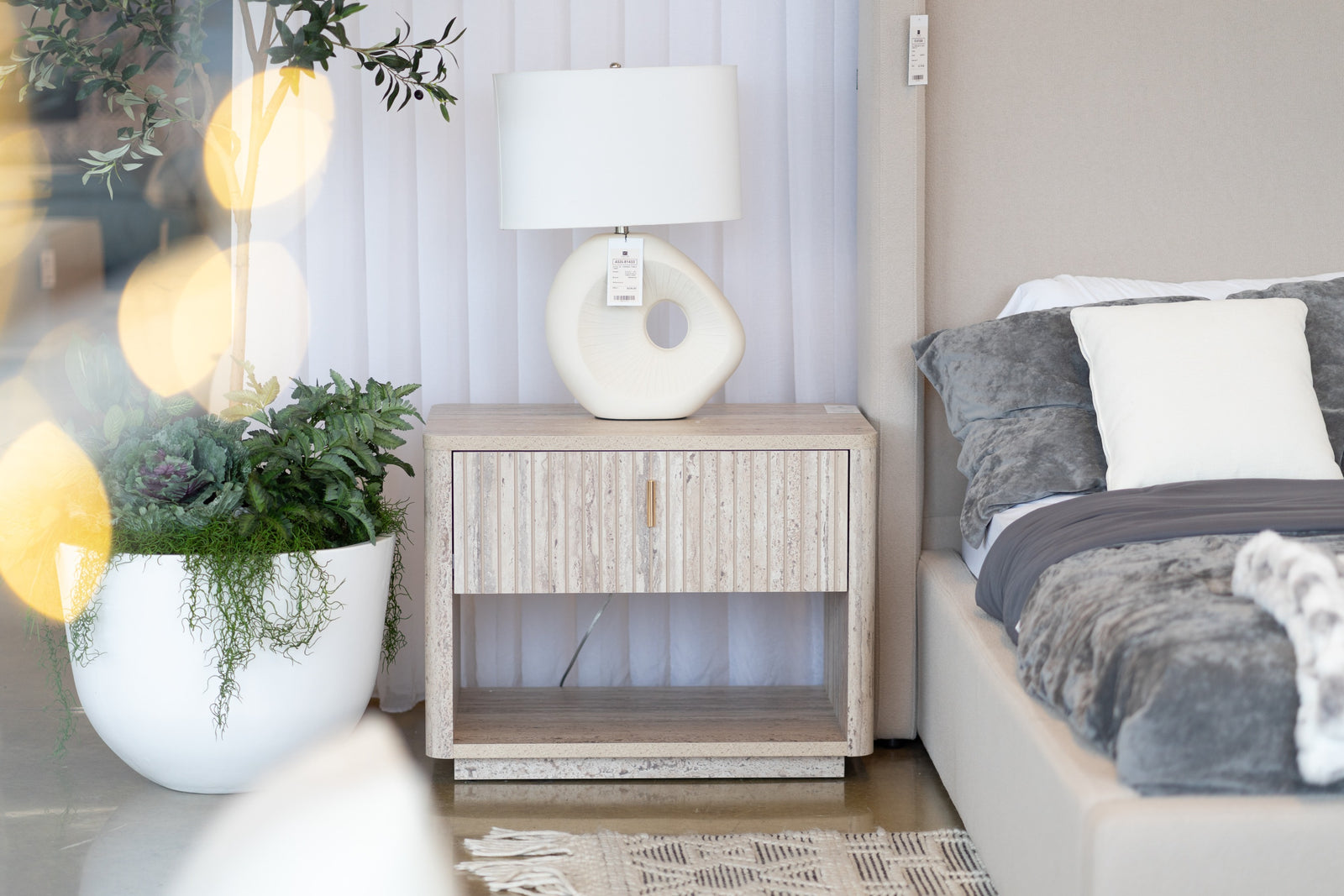 Roma - Modern Faux Travertine  Gold Nightstand