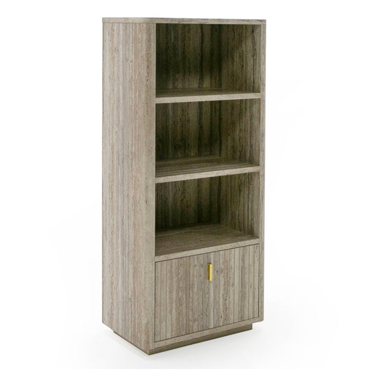 Roma - Modern Faux Travertine + Gold Bookcase