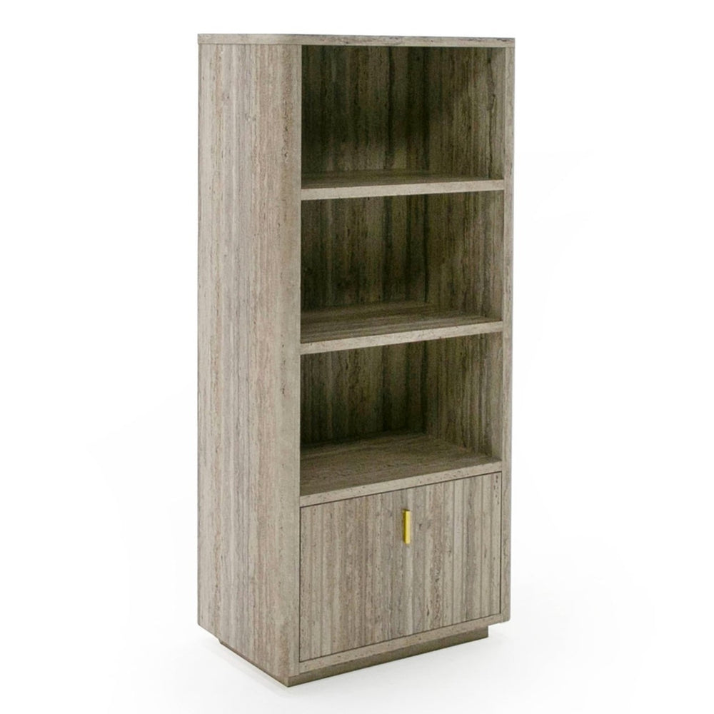 Roma - Modern Faux Travertine + Gold Bookcase - View 2