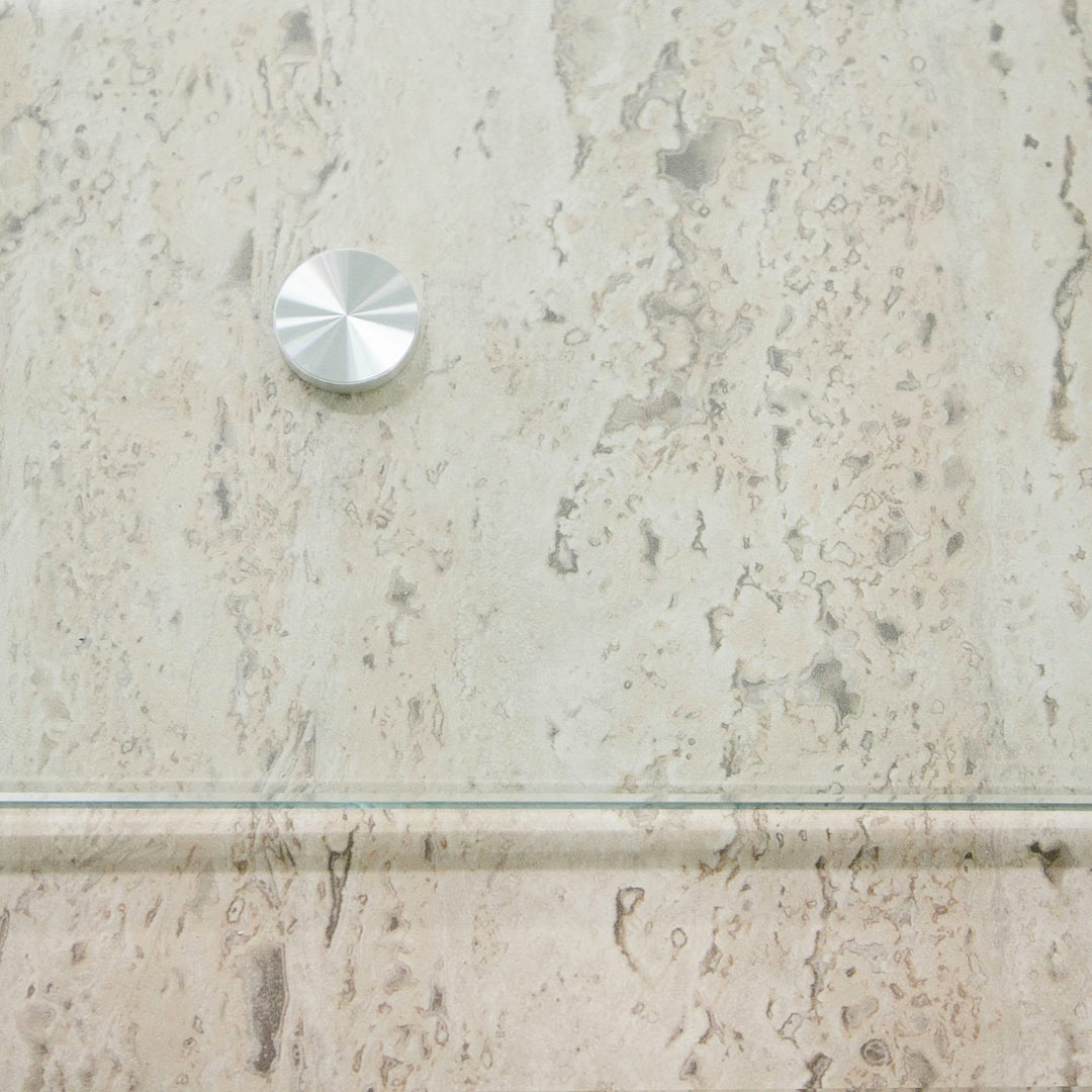 Roma  Modern Glass + Faux Travertine Reversible Desk