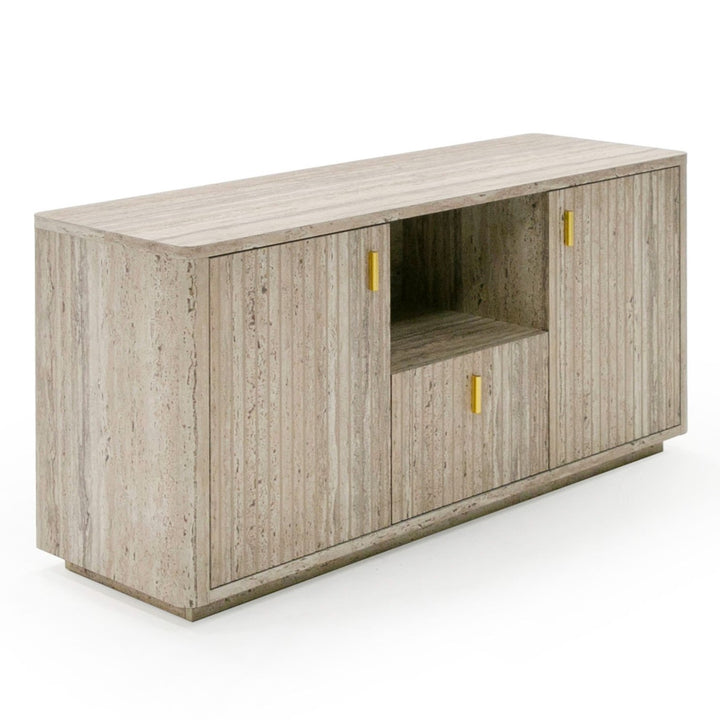 Roma - Modern Faux Travertine + Gold File Cabinet