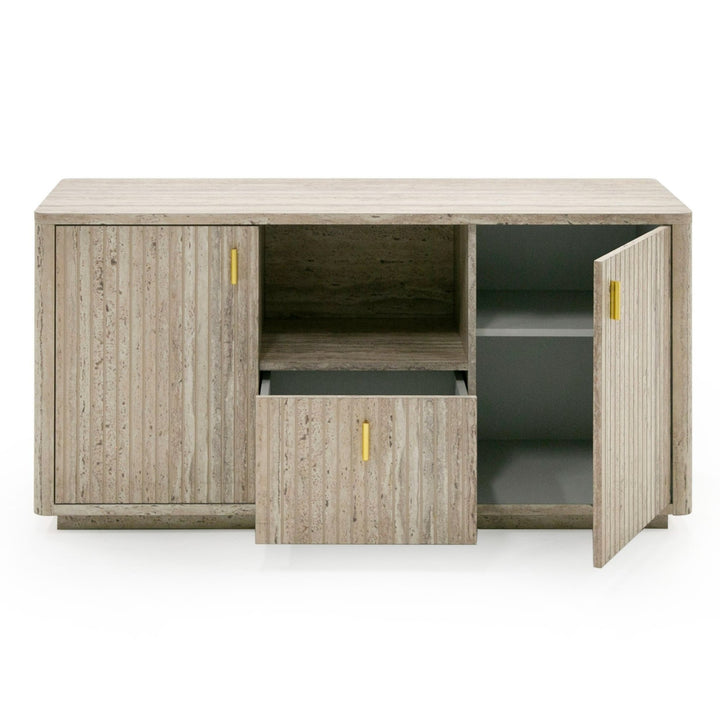 Roma - Modern Faux Travertine + Gold File Cabinet