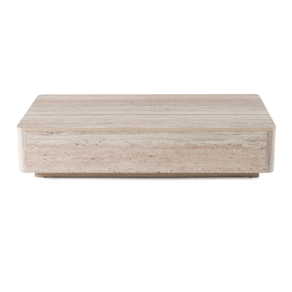 Roma - Modern Faux Travertine Rectangular Coffee Table - View 2