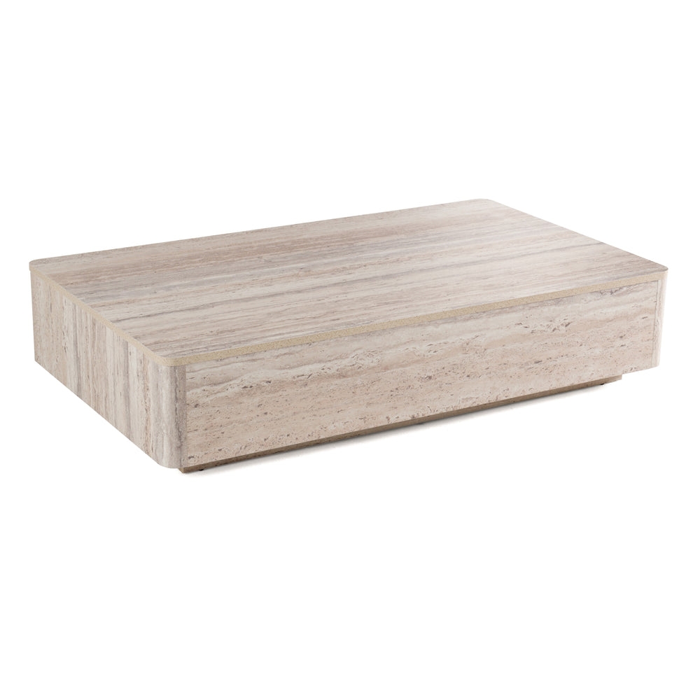 Roma - Modern Faux Travertine Rectangular Coffee Table - View 3