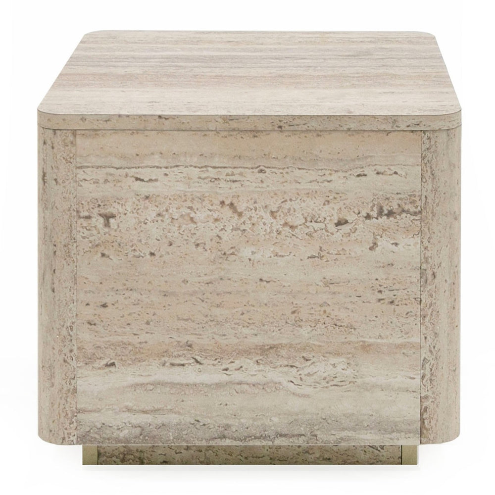 Roma - Modern Faux Travertine Square End Table - View 3