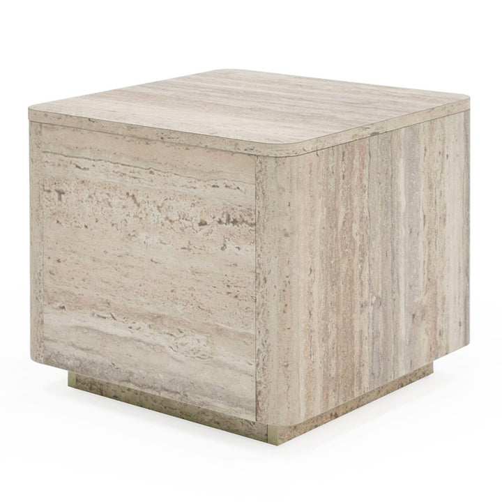 Roma - Modern Faux Travertine Square End Table