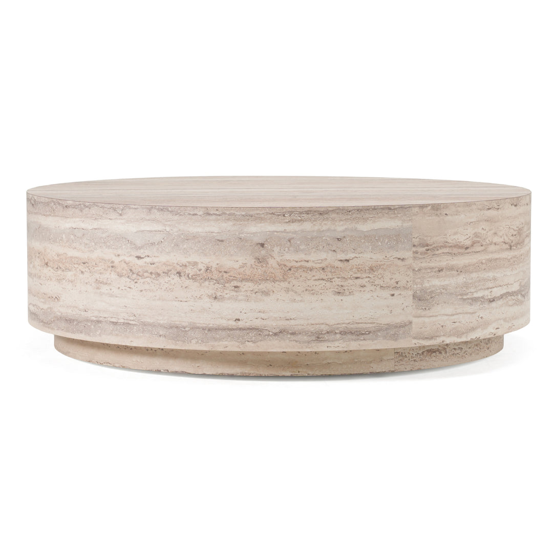 Roma - Modern Faux Travertine Round Coffee Table