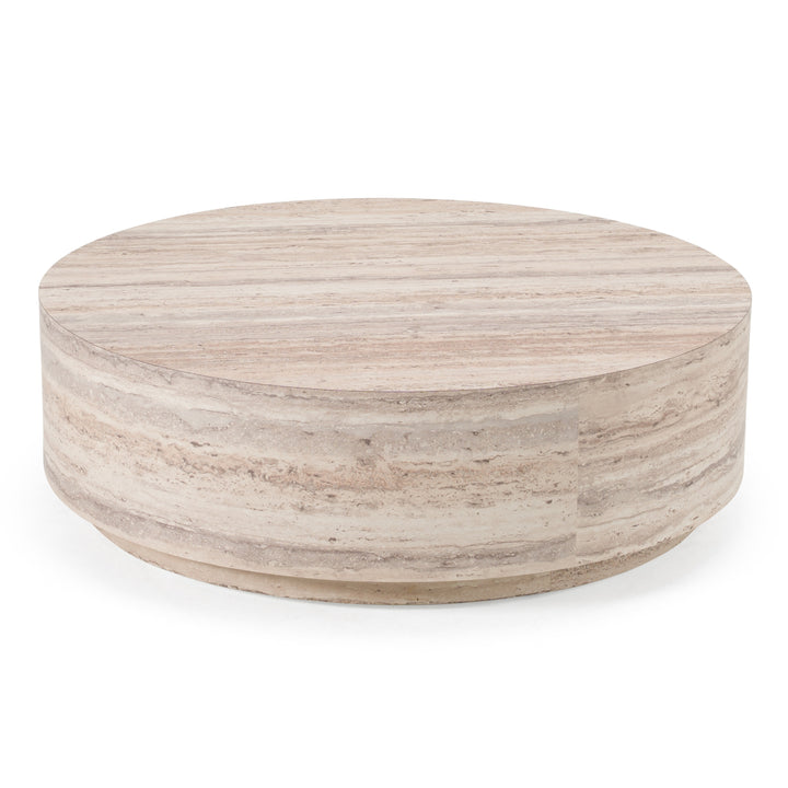 Roma - Modern Faux Travertine Round Coffee Table