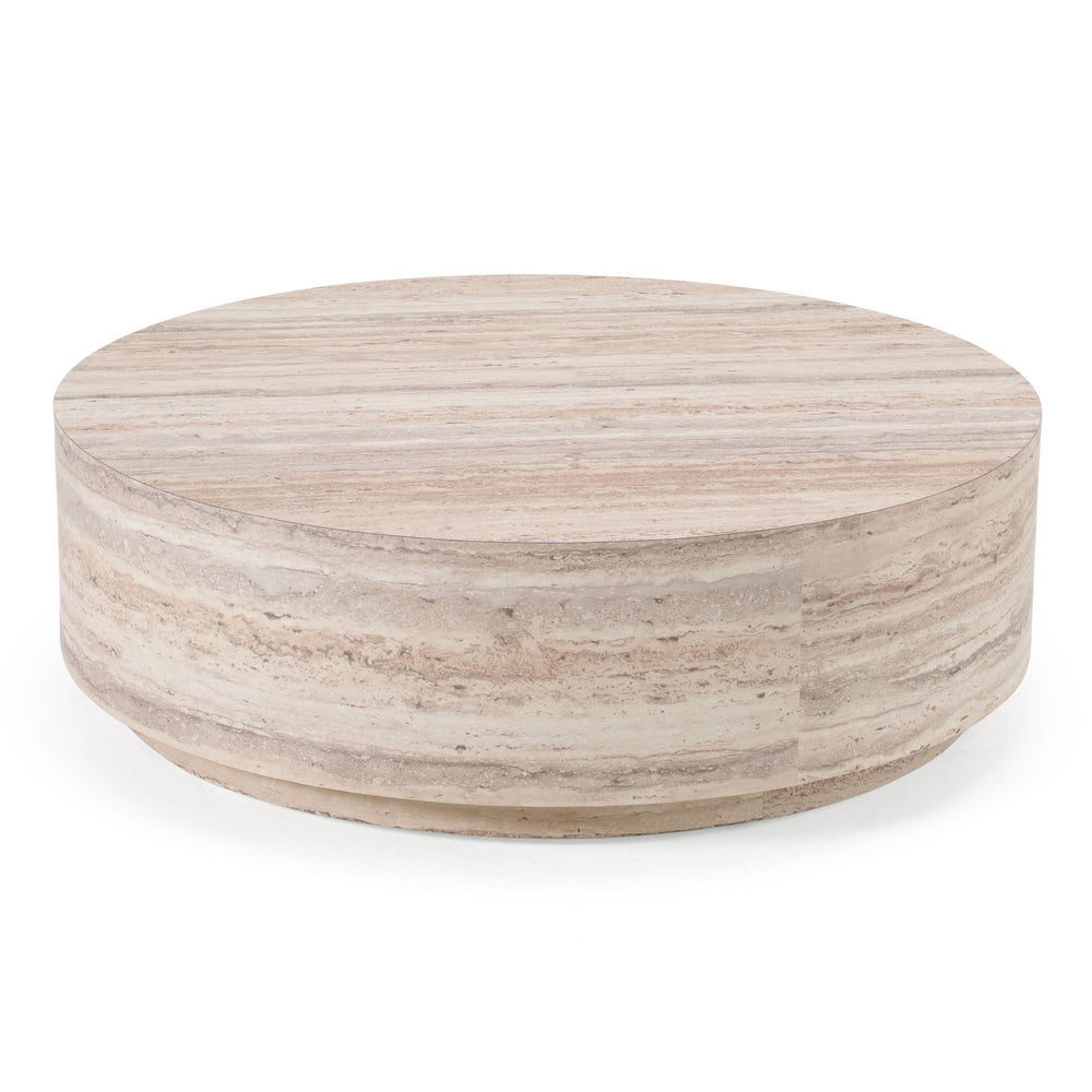 Roma - Modern Faux Travertine Round Coffee Table - View 2