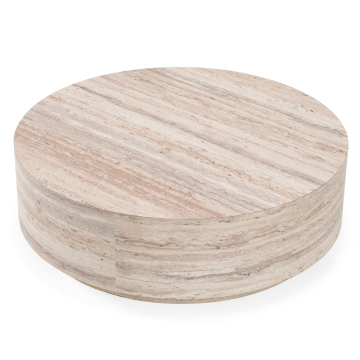 Roma - Modern Faux Travertine Round Coffee Table