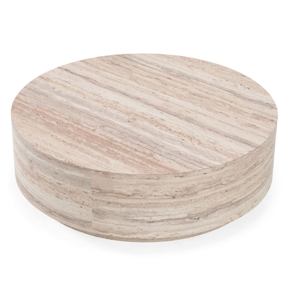 Roma - Modern Faux Travertine Round Coffee Table - View 3