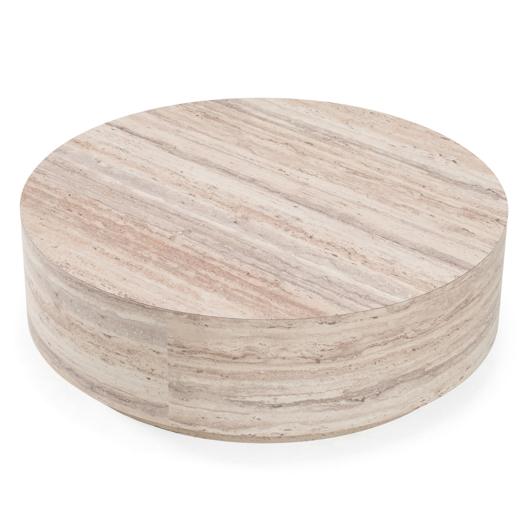 Roma - Modern Faux Travertine Round Coffee Table
