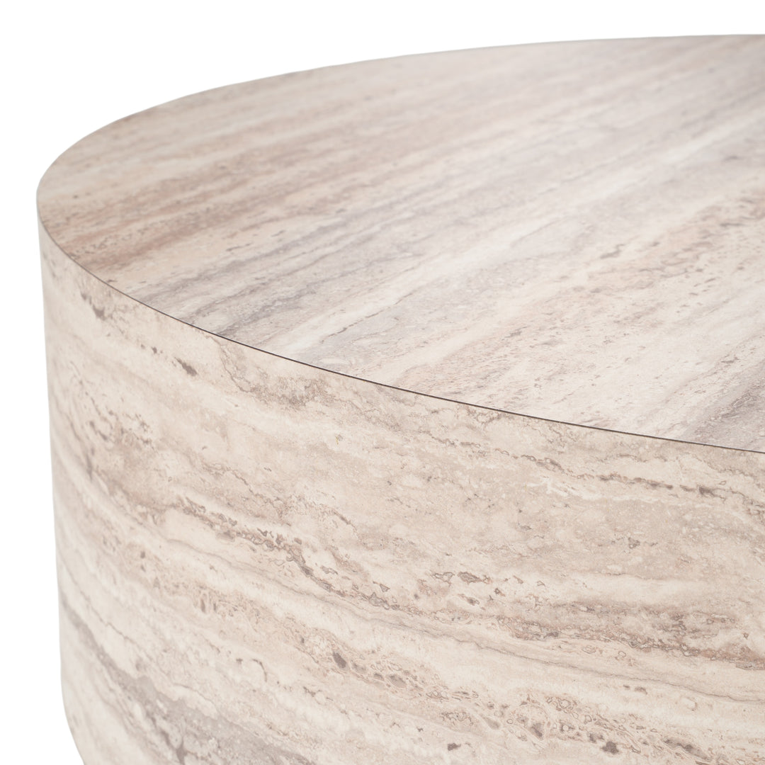 Roma - Modern Faux Travertine Round Coffee Table