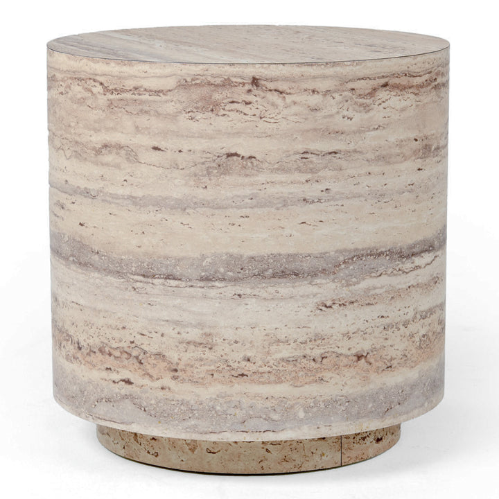Roma - Modern Faux Travertine Round End Table