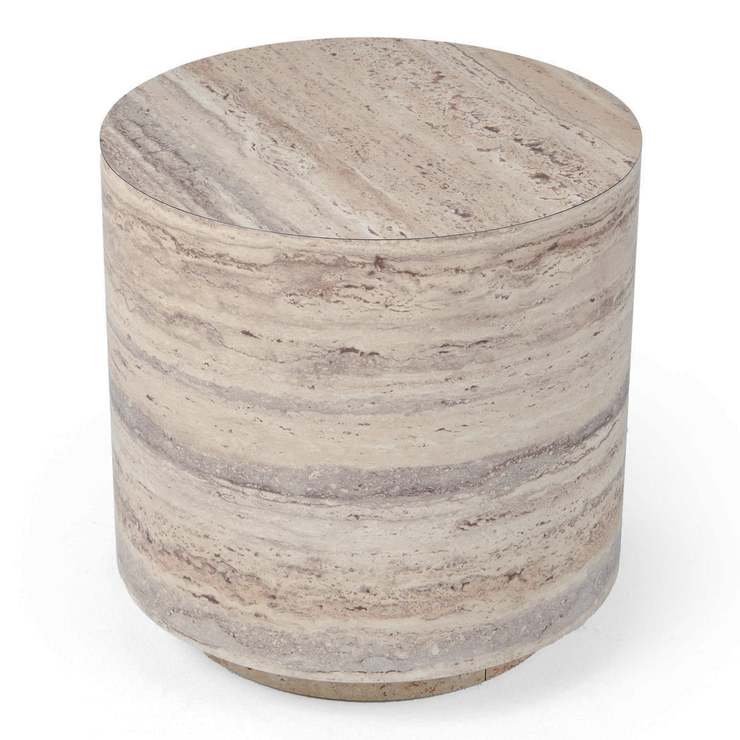 Roma  Modern Faux Travertine Round End Table