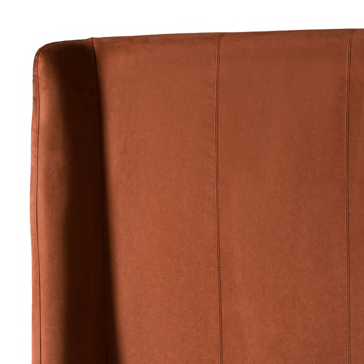 Roma + Lago - Modern Burnt Orange Velvet + Faux Travertine Bed + Nightstands Set