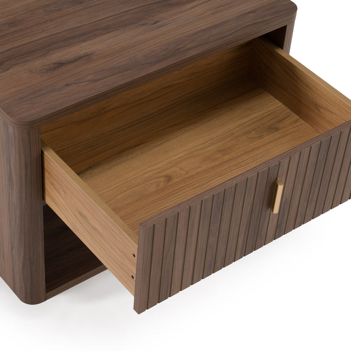 Roma - Modern Walnut + Gold Nightstand