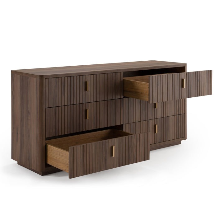 Roma - Modern Walnut + Gold Dresser