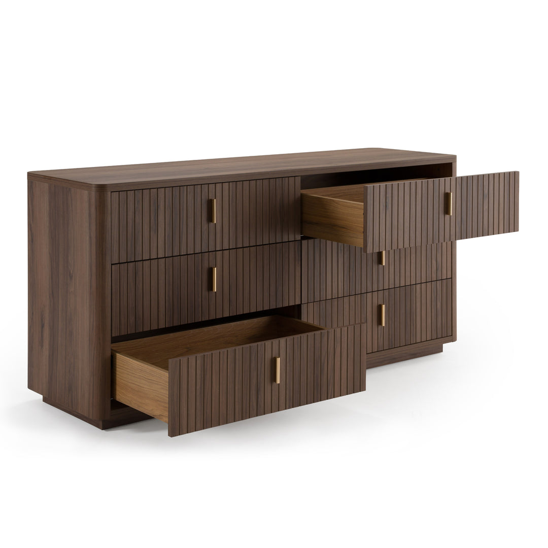 Roma - Modern Walnut + Gold Dresser