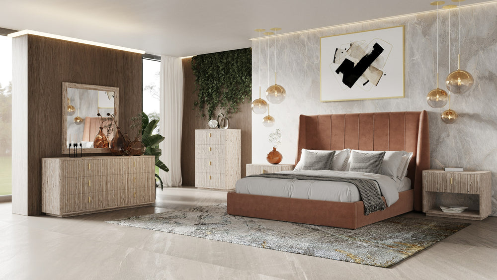 Roma - Modern Burnt Orange Microfiber Upholstered Bed - View 3