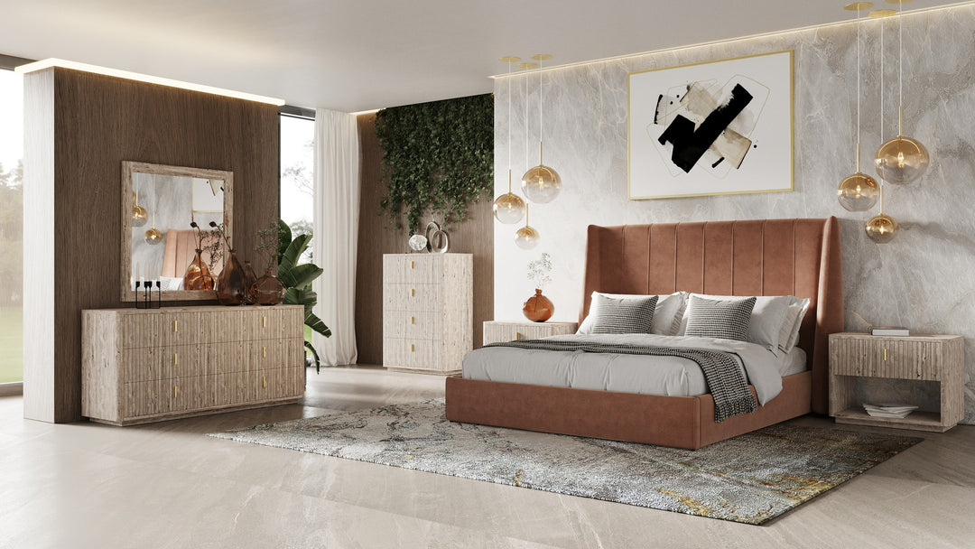 Roma - Modern Burnt Orange Microfiber Upholstered Bed