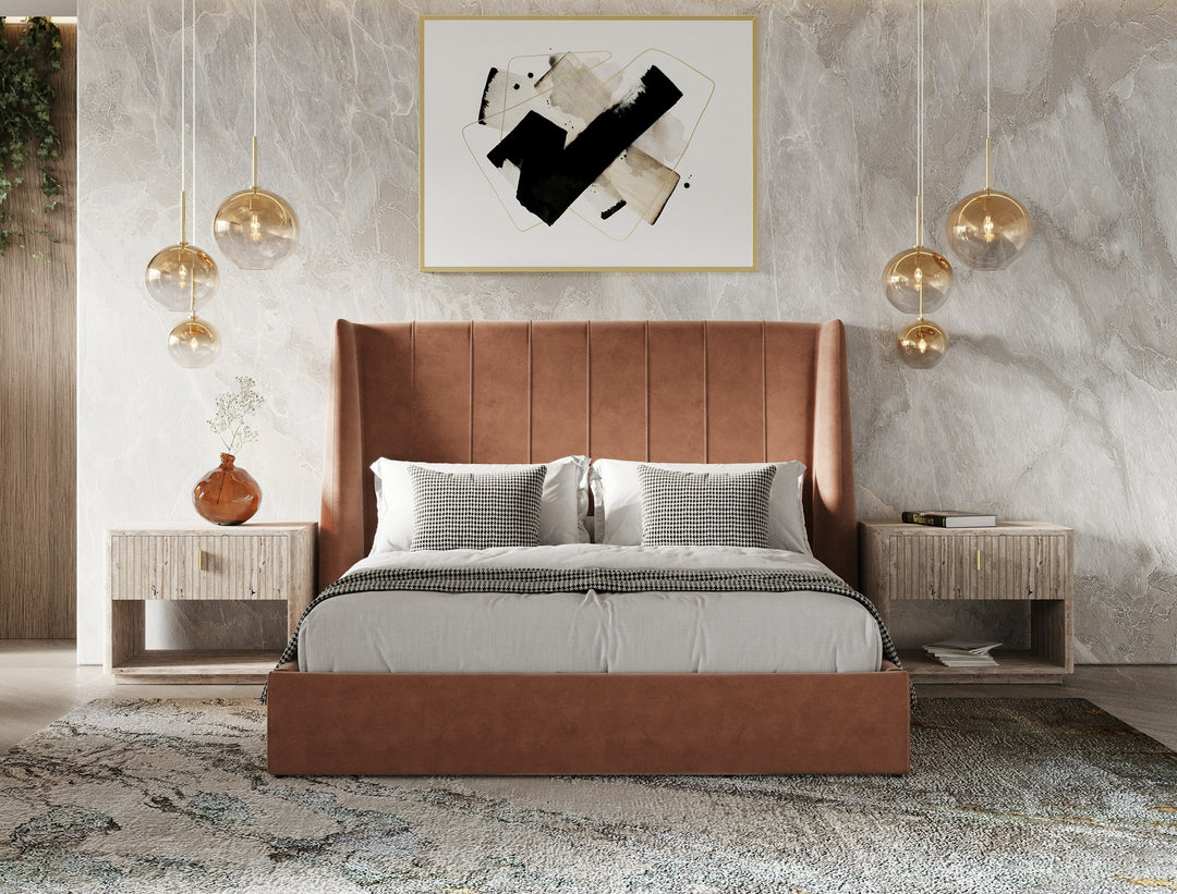 Roma - Modern Burnt Orange Microfiber Upholstered Bed