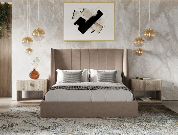Roma - Modern Taupe Microfiber Upholstered Bed