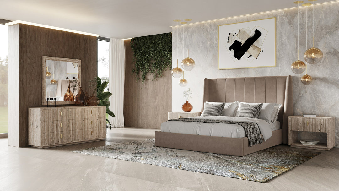 Roma  Modern Taupe Microfiber Upholstered Bed