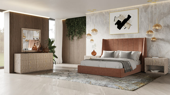 Roma - Modern Burnt Orange Microfiber Upholstered Bed