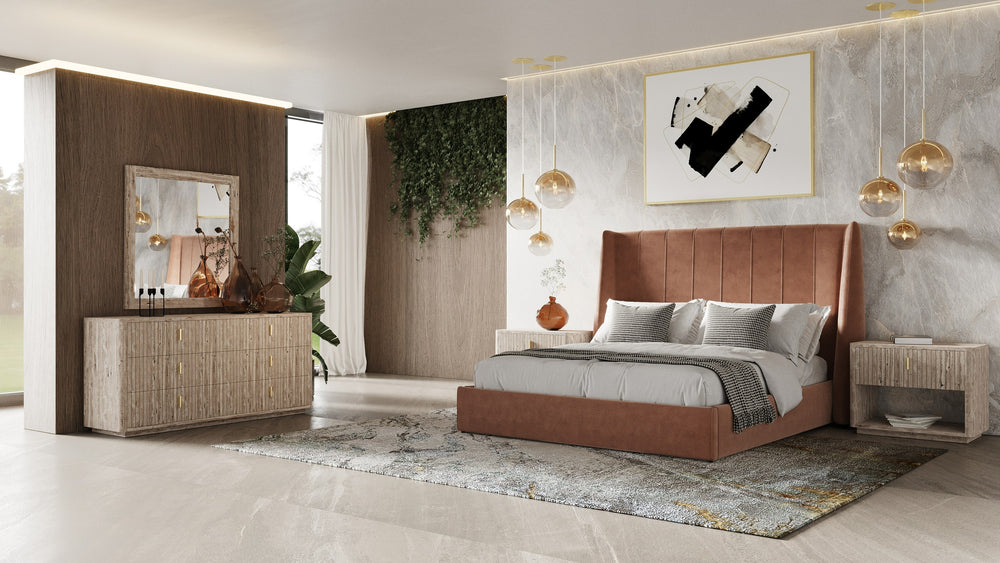 Roma - Modern Burnt Orange Microfiber Upholstered Bed - View 4