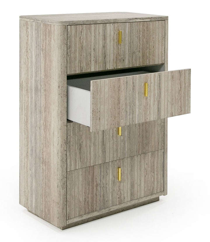 Roma - Modern Faux Travertine + Gold Chest