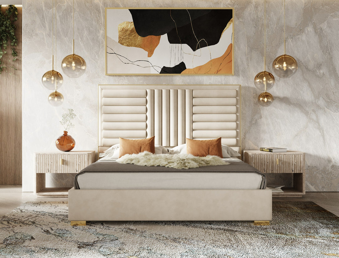 Daystar - Modern Beige Velvet & Gold Bed