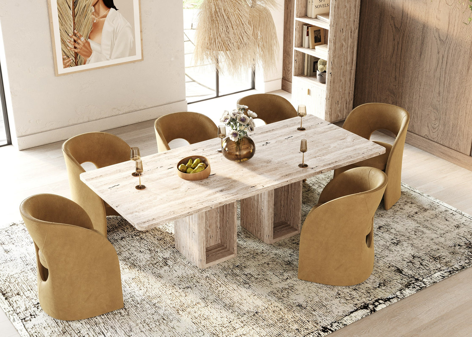 Roma - Modern Travertine Rectangular Dining Table