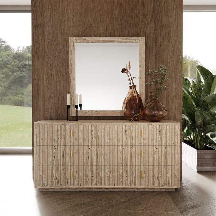 Roma - Modern Faux Travertine + Gold Mirror
