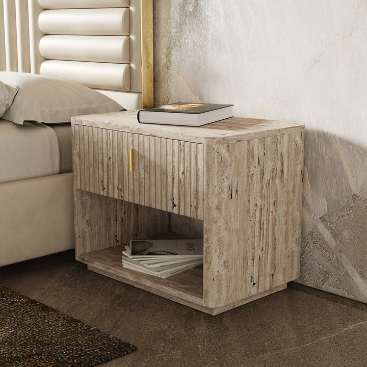 Harris  Roma - Modern Brown Fabric  Faux Travertine 4-Piece Bedroom Set