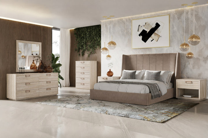 Roma - Modern Taupe Microfiber Upholstered Bed