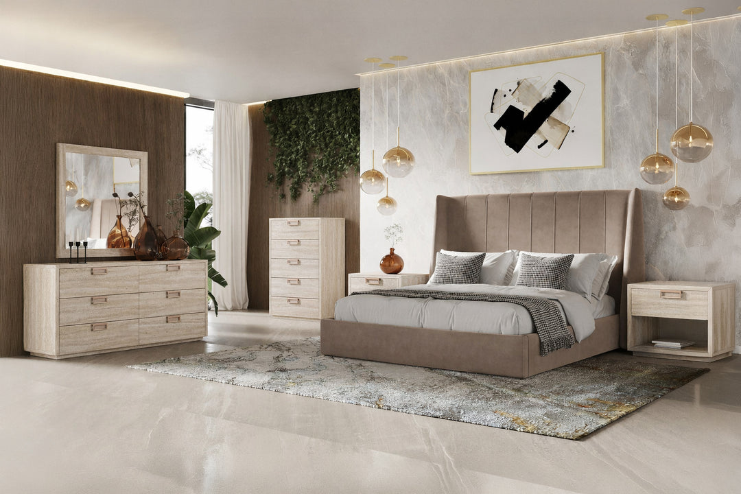 Roma - Modern Taupe Microfiber Upholstered Bed