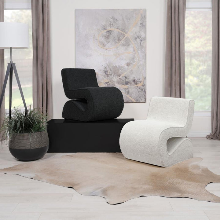 Ronea - Boucle Upholstered Armless Curved Chair - Charcoal Armless Chair modern furniture Contempo Furniture