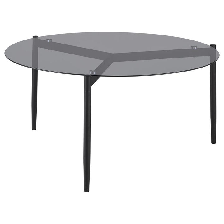 Rosalie - Round Smoked Glass Top Coffee Table - Sandy Black Coffee Table modern furniture Contempo Furniture